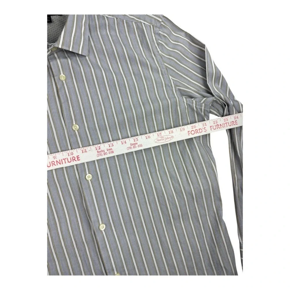 Banana Republic Men's Large Slim Fit Button Down Shirt Gray White Striped Woven